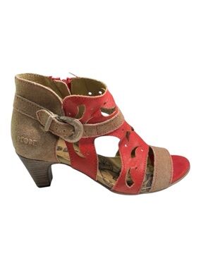 Dkode Sandal Size 8/39 Tan/Red Duede/Leather  Western Heels Open Toe